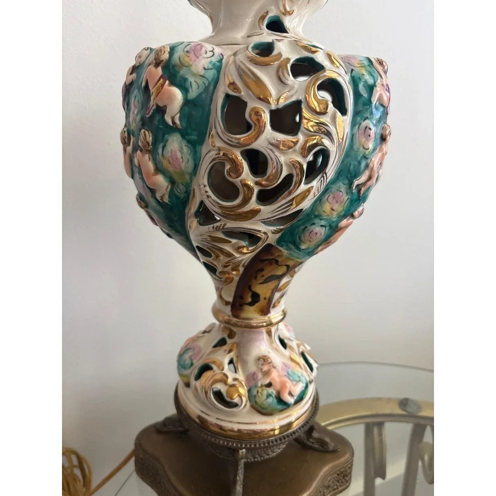 Vintage‎ 30's Italian Capodimonte Pierced Porcelain Cherub Angel 27